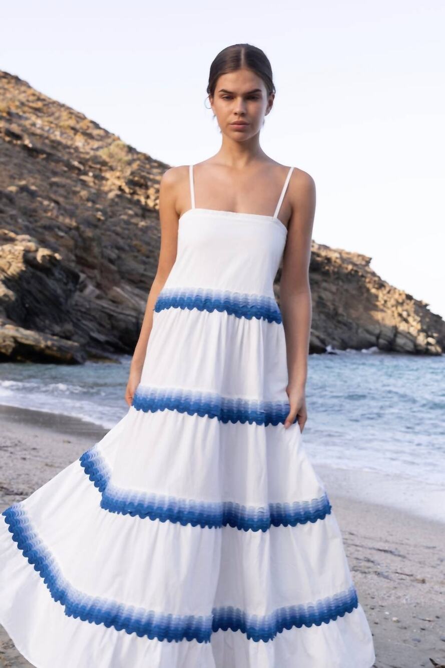 Smocked Back Maxi in Pacifica Blue by Oliphant